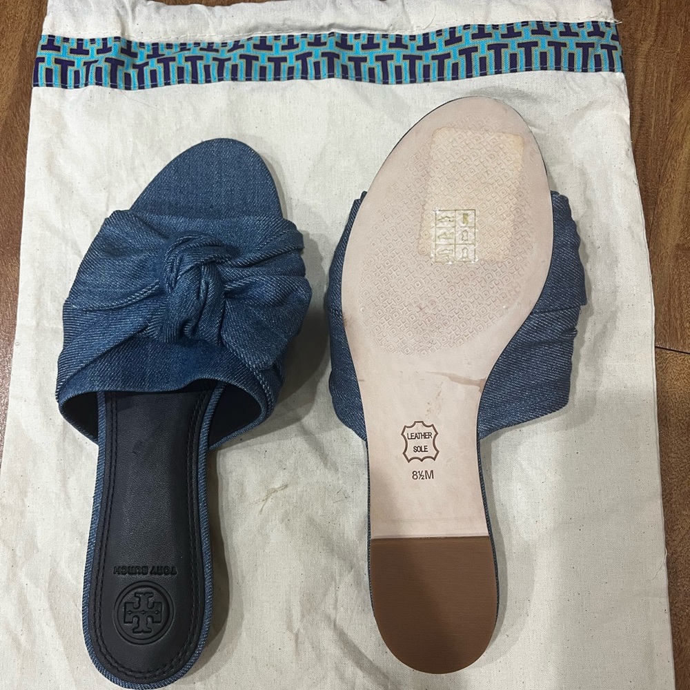 NWOT Tory burch knotted jean slides 8.5 - Picture 4 of 5